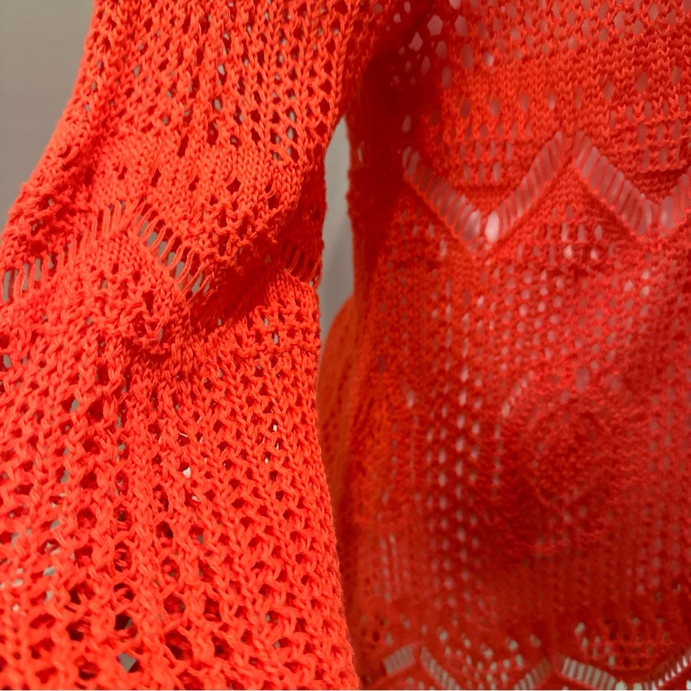 Jeanne Pierre Womens Sz L Coral Crochet Tunic Sweater 3/4 Sleeves Beach Coverup - Picture 3 of 8